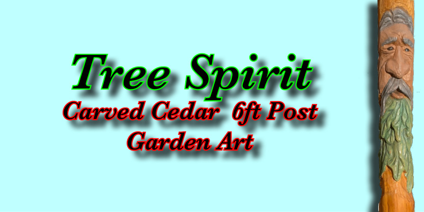 Spirit Face Carving, garden sculpture, deck art, tree spirit